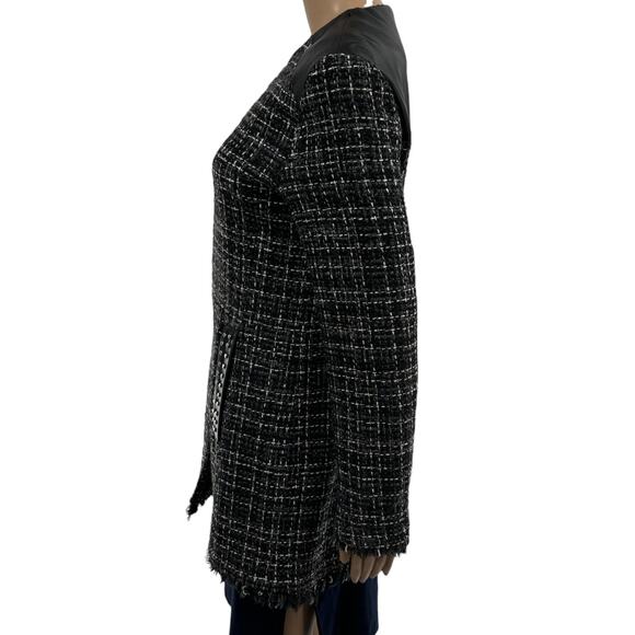 Zara Black Tweed Embellished Faux Leather Contrast Full Zip Coat - Picture 10 of 12